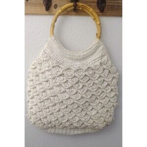J Crew Summer Bag Macrame Cream Boho  Handles Crochet Purse Handbag Vintage